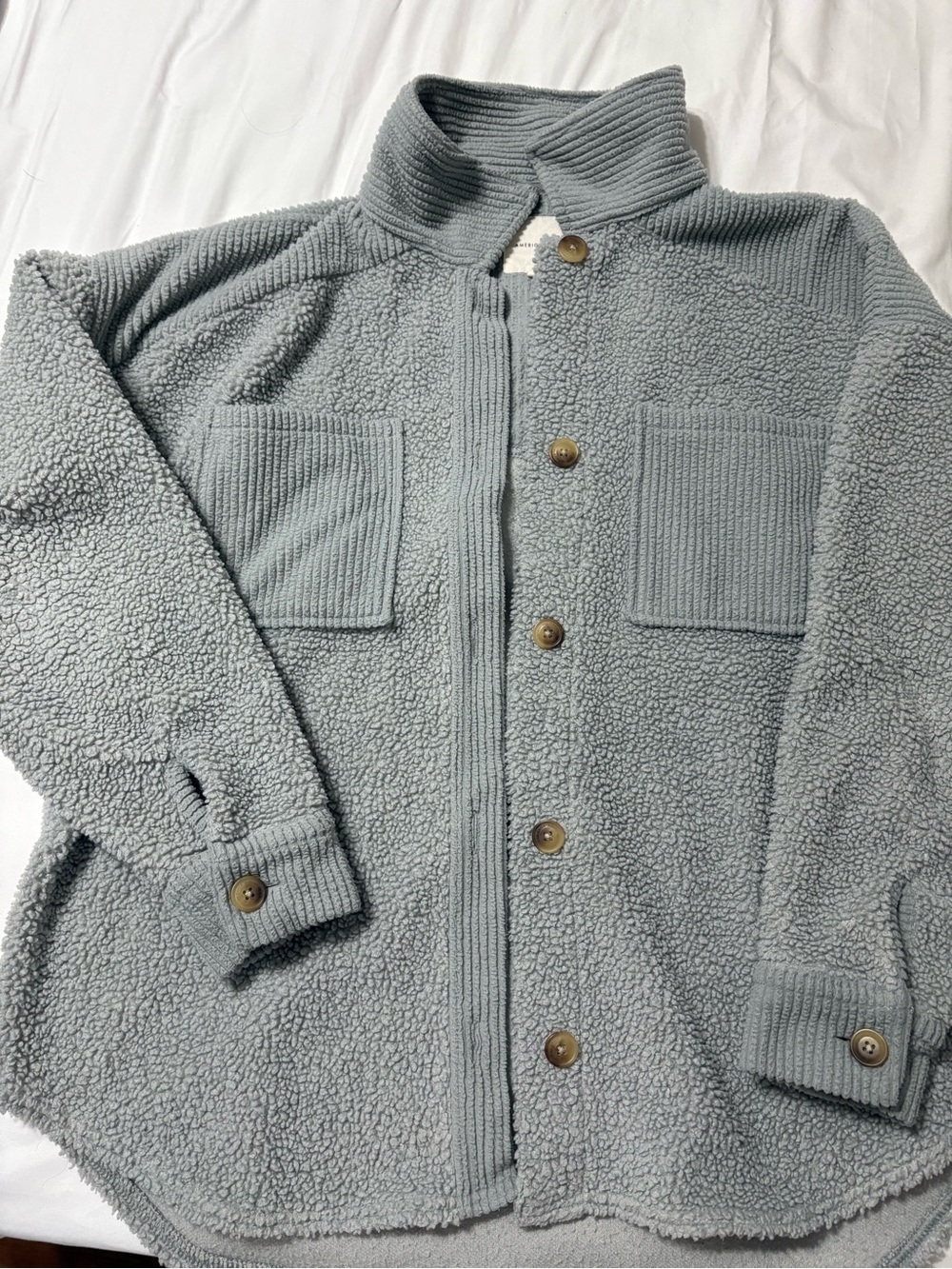 Light Gray Sherpa Button-Up Jacket